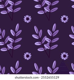 seamless pattern Twig, leaves, in purple color, vector
