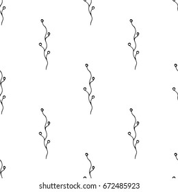 Seamless pattern from twigs with balls. Schemes of twigs in style of doodle. Infinitely repeating motif of natural forms. Vector illustration.