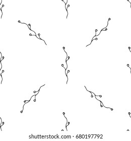 Seamless pattern from twigs with balls. Schemes of twigs in style of doodle. Vector illustration.