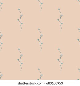 Seamless pattern from twigs with balls. Schemes of twigs in style of doodle. Infinitely repeating motif of natural forms. Vector illustration.
