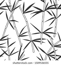 seamless pattern. twigs of bamboo with leaves. eps10 vector illustration. hand drawing. art line