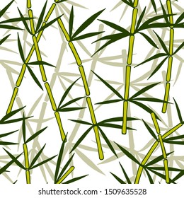seamless pattern. twigs of bamboo with leaves. eps10 vector illustration. hand drawing.