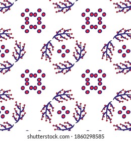 seamless pattern of twigs with circles forming a geometric hexagon