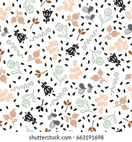 Seamless Pattern With Twigs And Leaves