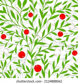 seamless pattern of twigs with leaves and apples. Vector illustration