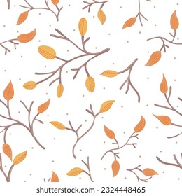 Nahtloses Muster mit Zweigen und Blättern. Herbstdesign. Thanksgiving- und Erntekonzept. Moderner Druck für Gewebe, Textilien, Wickelpapier. Vektorgrafik