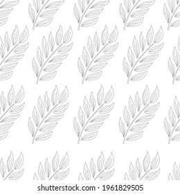 Seamless pattern of twigs with leaves, botany on a white isolated background. Vector illustration, drawing in the style of contour, line, skate. Design of postcards, menus, printing on fabric