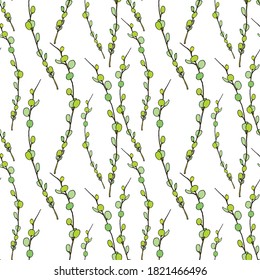 Seamless pattern of twigs. Twigs with leaves. For decoration and design of fabrics, textiles, paper, packaging.