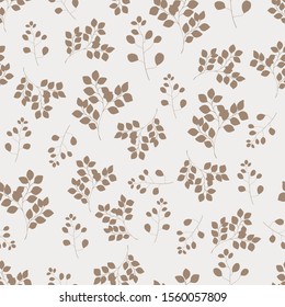 Seamless pattern with twigs and leaves. Desing Wallpaper, greeting card, gift. Outline hand drawn.