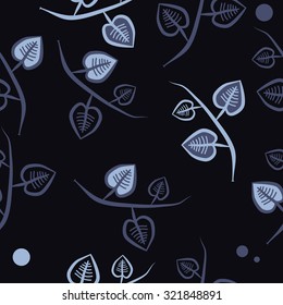 Seamless   pattern of twigs, leaves, ellipses. Hand drawn, autumn theme.