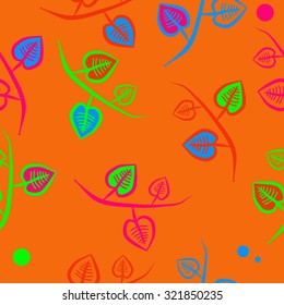 Seamless   pattern of twigs, leaves, ellipses. Hand drawn, autumn theme.