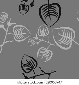 Seamless pattern of twigs, leaves. Hand drawn.