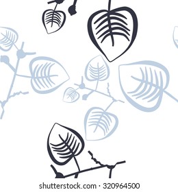 Seamless pattern of twigs, leaves. Hand drawn.