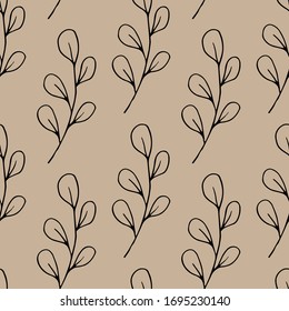 Nahtloses Muster von Zweigen mit Blättern auf grauem Hintergrund. botanische Vektorillustration	