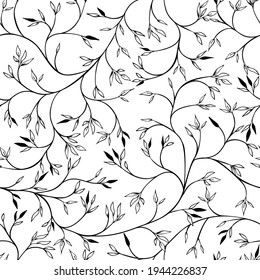 Seamless pattern with twigs and leaves. Summer background texture. Wallpaper. Print for fabric.