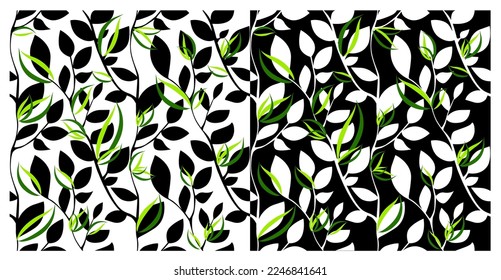 Seamless pattern of twigs and leaves. Vector illustration