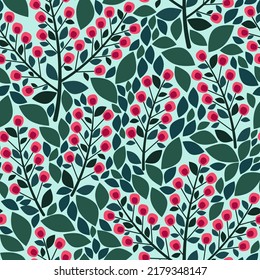 seamless pattern twigs with red berries