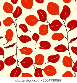 Seamless pattern with twigs and red leaves. Vector illustration.

