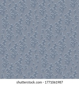 Nahtloses Muster. Twigs mit kleinen Früchten, Beeren auf blauem Hintergrund . Vektorgrafik