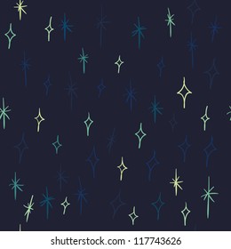 A seamless pattern of twinkling stars on a dark blue background.