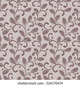 Seamless pattern. Twisted branches with oak leaves. Vintage style. It can be used for printing on fabric, wallpaper, wrapping
