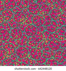 Seamless pattern. Twisted five-sided elements. Drawing for kids. Blue, green, gray, yellow, red.