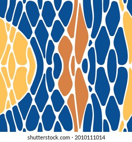 Seamless pattern with twisted lines and colored shapes. Neuro art mosaic background with wavy stripes. Abstract psychedelic design. Neurographic lines vector illustration.