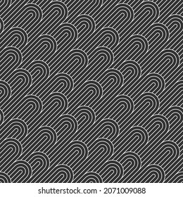 Seamless pattern with twisted lines, vector linear tiling background, stripy weaving, optical maze, twisted stripes. Black and white design.