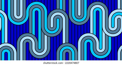 Seamless pattern with twisted lines, vector linear tiling background, stripy weaving, optical maze, twisted stripes. Blue color design.