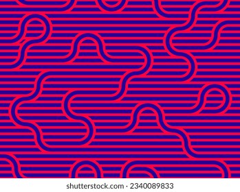 Seamless pattern with twisted lines, vector linear tiling background, stripy weaving, optical maze, twisted stripes. Pink color design.