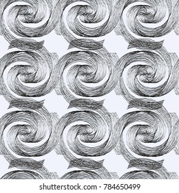Seamless pattern with twisted thin lines of circles.Modern stylish texture.White and black