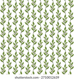 Un patrón sin fisuras de enredaderas verdes retorcidas con hojas emparejadas sobre un fondo blanco. Perfecto para fondos, textiles, Fondos de pantalla y proyectos de diseño inspirados en la naturaleza que buscan..