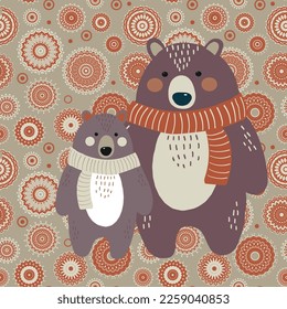 Seamless pattern with two bears. Vector file for designs.