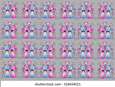 seamless pattern with two cats in love