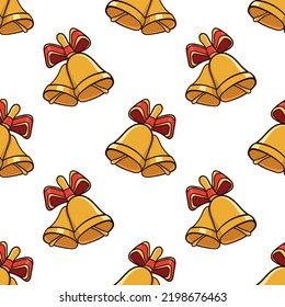 Seamless pattern with two Christmas bells doodle vector