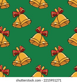 Seamless pattern with two Christmas bells doodle vector