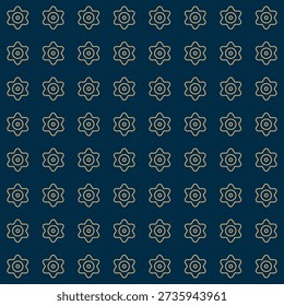 Seamless pattern of two circles inside a 6-pointed star on a blue background. Grid, repeating, endless, outline. Vector