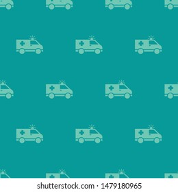 seamless pattern two color ambulance car icon with tosca background