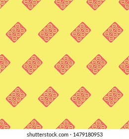 seamless pattern two color aspirin icon with light yellow background