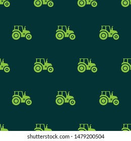 seamless pattern two color tractor farm transport icon with green background
