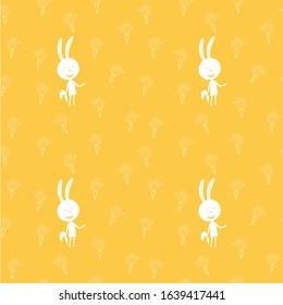 Seamless pattern in two colors. Bunny and carrot. For print , fabric, card