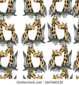 seamless pattern two cute giraffe lovers.illustration