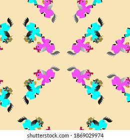 Seamless pattern of two cute ponys. Vector illustration of horse drawings.
