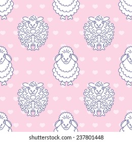 seamless pattern two different sheep on pink background with snowflake