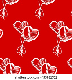 Seamless pattern with two hearts. Sketching pattern. Vector pattern of balloon. Red color.