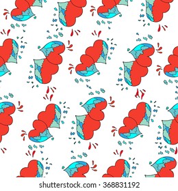 Seamless pattern with two hot love hearts. Melting ice. St. Valentine's day wrapping paper. 
