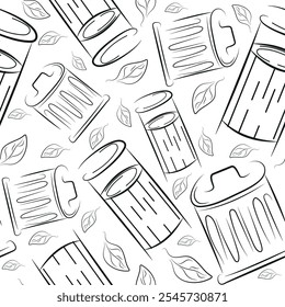 seamless pattern of two icons of round street trash cans drawn in line art style, to fight against environmental pollution day