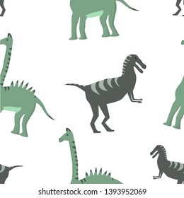 Seamless pattern of two kind dinosaurs on white background vector illustration