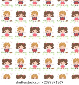 Seamless pattern of two little girls in sundresses winking with love