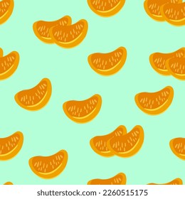 seamless pattern of two slices of tangerine. Fruit isolated in semi realistic style. vector image. 